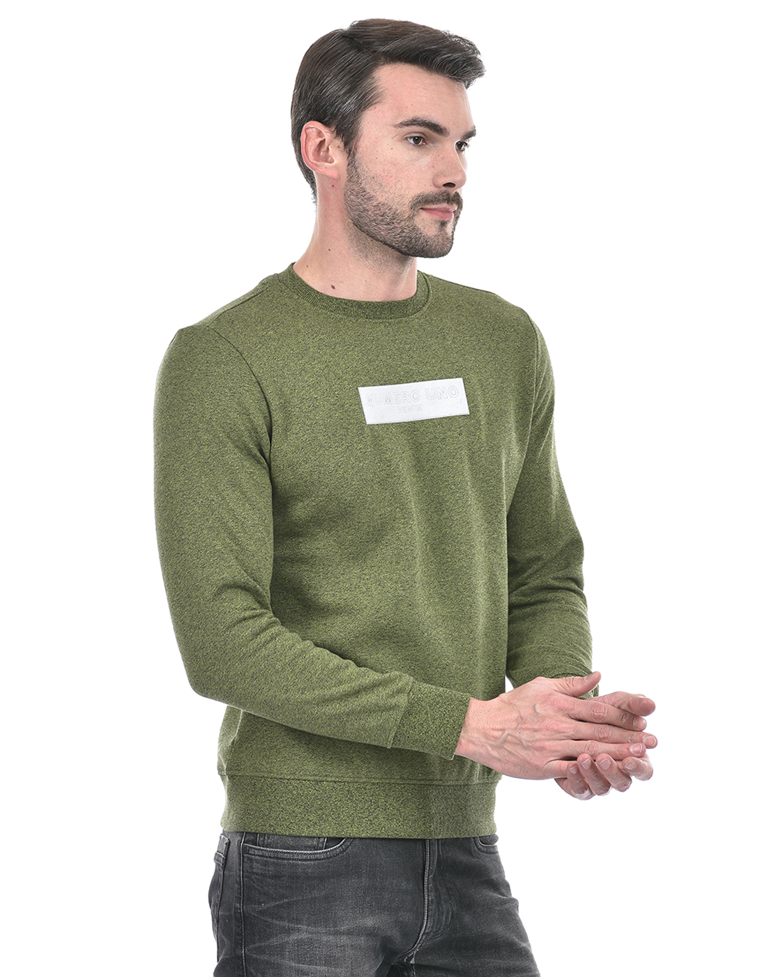 Numero Uno Men Applique Green Sweat Shirt